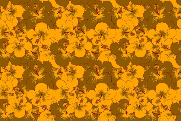 Floral print. Repeating hibiscus flowers pattern. Modern motley floral seamless pattern in yellow colors.