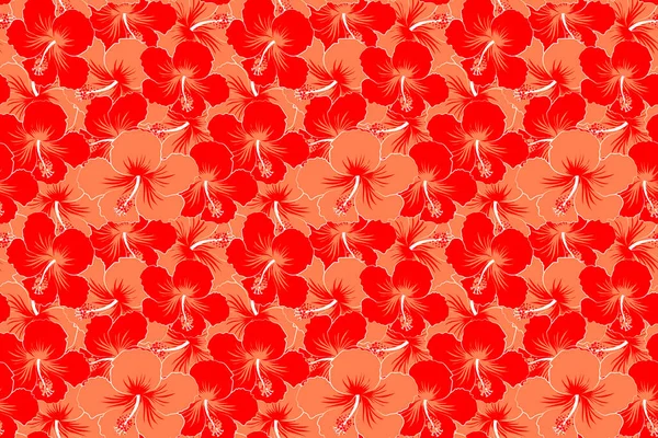 Vintage Style Stock Illustration Seamless Pattern Abstrat Hibiscus Flowers Red — Stock Photo, Image