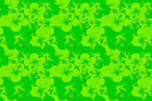 Трендовый Принт Зелеными Цветами Изысканный Узор Цветками Гибискуса Винтажном Стиле — стоковое фото