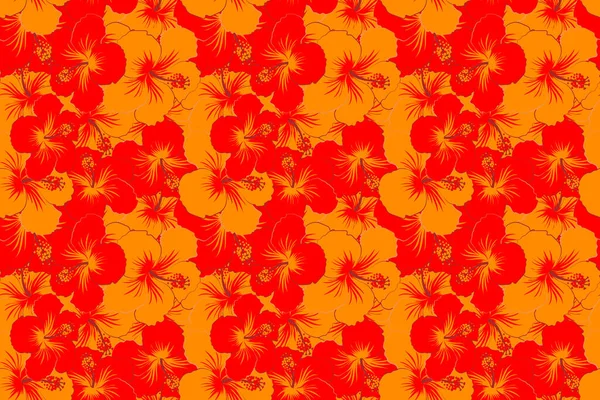 Abstract Elegance Seamless Pattern Hibiscus Flowers Red Orange Colors — Stock Photo, Image