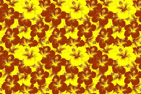 Hibiscus Flowers Seamless Pattern Red Yellow Colors Cute Floral Background — Stock Photo, Image