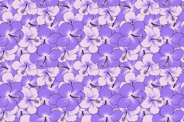 手绘草图水彩画效果 紫红芙蓉花 花朵与树叶隔离 紫罗兰色芙蓉花 — 图库照片