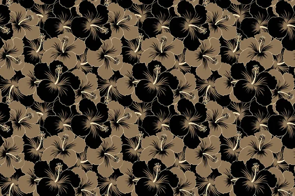 Εικονογράφηση Του Μπεζ Και Του Μαύρου Ιβίσκου Λουλούδια Απρόσκοπτη Μοτίβο — Φωτογραφία Αρχείου