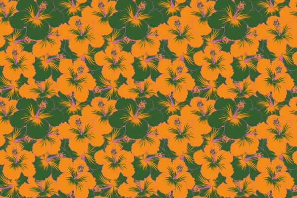 Motley Seamless Pattern Pretty Green Yellow Floral Print Hibiscus Flower — Stock Photo, Image