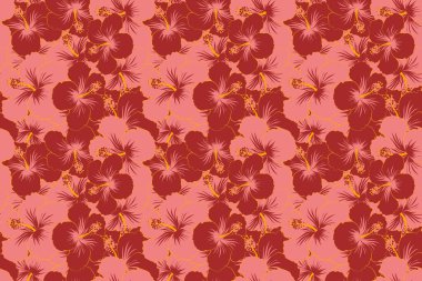 Tropikal bitkiler ve pembe ve kırmızı amber çiçekleri ile parlak Hawaii tasarımı.