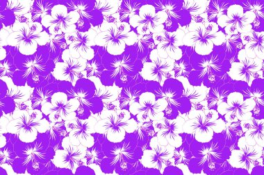 Çiçek izi. Çiçek desenleri tekrarlanıyor. Beyaz ve menekşe renginde modern, renksiz çiçek deseni.