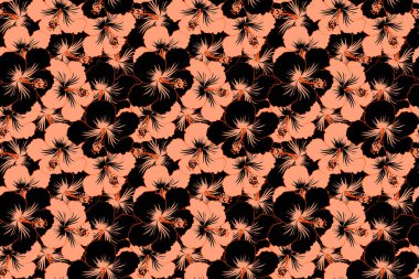 Egzotik, pürüzsüz çiçek deseni. Siyah ve turuncu amber çiçeği pürüzsüz arka plan. Yatak çarşafları, ceket, paket tasarımı, kumaş ve moda kavramları için tekstil baskısı. Çiçeksiz desen.