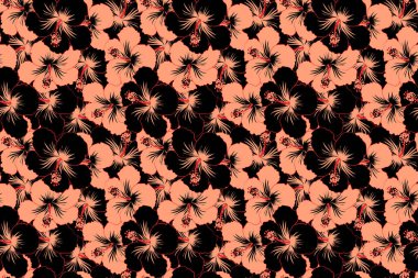 Çiçeksiz desen. Siyah, pembe ve bej çiçekli tropikal çiçek desenleri..