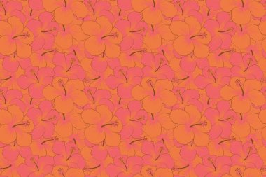 Aloha Hawai gömleği, pürüzsüz Hibiscus desenli turuncu ve pembe renklerle..