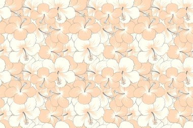 Dekoratif çiçekleri tekrar eden desenler. Pembe ve bej renkli çiçek motifleri olan soyut zarafet deseni.