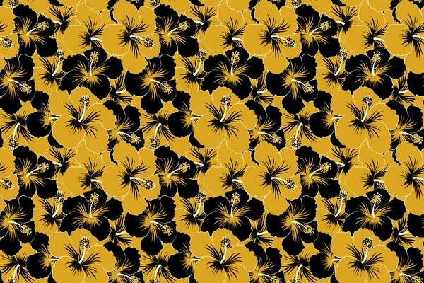 Vintage Floral Χωρίς Ραφή Μοτίβο Μαύρο Και Κίτρινο Χρώμα — Φωτογραφία Αρχείου