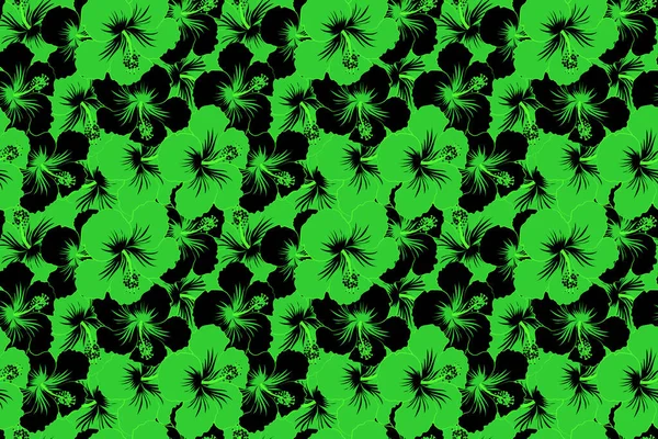 Абстрактная Элегантность Бесшовный Узор Гибискусом Цветы Черном Зеленом Цветах — стоковое фото