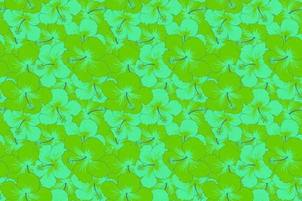 Цветы Почки Гибискуса Ретро Бесшовная Иллюстрация Картины Зеленых Цветах — стоковое фото