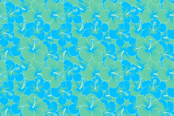 Seamless pattern. Seamless tropical flower, blue and green hibiscus pattern.
