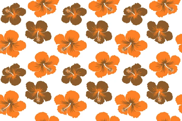 Pattern in brown colors with tropic summertime motif may be used as texture, wrapping paper or textile design. Hand painted. Seamless pattern of tropical flowers, hibiscus, dense jungle.