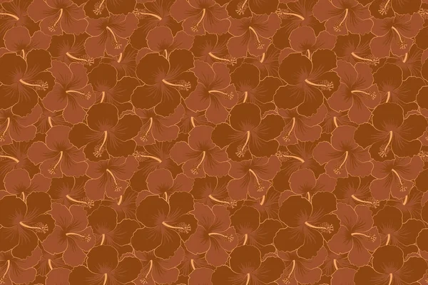 Tropical leaves and brown flowers seamless pattern. Hand painted illustration in brown colors.