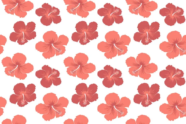 Seamless Pattern Tropical Flowers Watercolor Style Hibiscus Red Colors White — Stock Photo, Image
