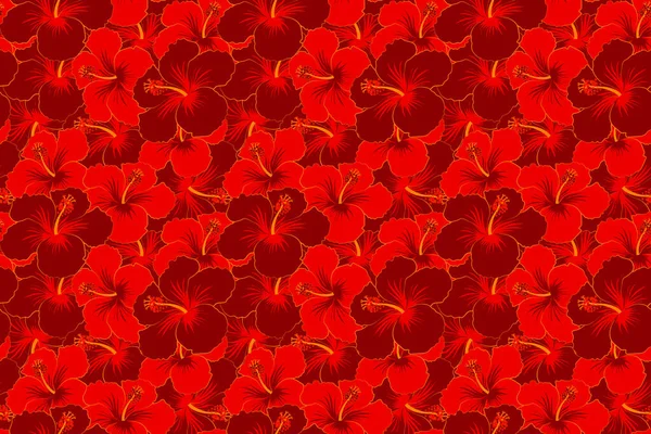 Repeating Hibiscus Flowers Pattern Modern Motley Floral Seamless Pattern Red — Stock Photo, Image