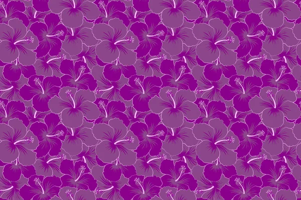Seamless Floral Pattern Stylized Hibiscus Flowers Violet Colors — Stock Photo, Image