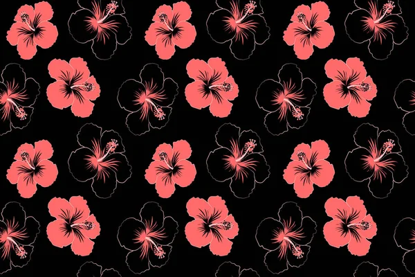 Tropical Floral Χωρίς Ραφή Σχέδιο Άνθη Ιβίσκου Κόκκινα Χρώματα Floral — Φωτογραφία Αρχείου