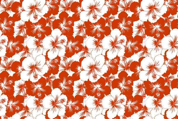 Motif Fond Sans Couture Avec Fleurs Feuilles Hibiscus Décoratives Blanc — Photo