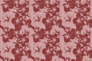 Kahverengi renklerde kusursuz tropikal çiçekler. Hibiscus kusursuz desen.