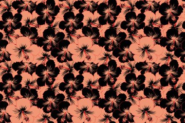 Siyah ve pembe amberçiçeği pürüzsüz desen. Suluboya tarzında tropikal çiçeklerle kusursuz desen.