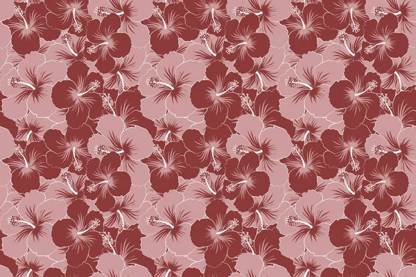 Απρόσκοπτα Τροπικά Λουλούδια Καφέ Χρώμα Ιβίσκος Χωρίς Ραφή — Φωτογραφία Αρχείου