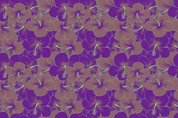 理想的网络 面料或纺织品 有创意的紫罗兰色的通用花卉图案 无缝隙的芙蓉花纹 手绘热带风格质感 — 图库照片
