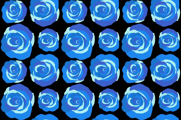 Mavi Renklerde Kusursuz Çiçek Deseni Siyah Arka Planda Çiçekli Motley — Stok fotoğraf