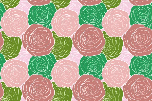 シームレスなバラの花と生地のテクスチャパターン 多色のバラの花のシームレスなパターン — ストック写真