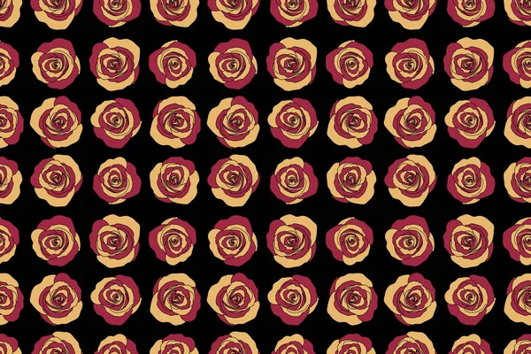 Nature Flowers Seamless Pattern Red Yellow Colors Black Background — Stock Photo, Image