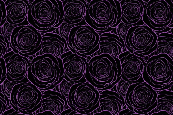 Nahtloses Muster Mit Violetten Rosenblüten Silhouette Florale Illustration Vintage Stil — Stockfoto