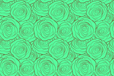 Soyut klasik tek renkli güllerle kare kompozisyon. Şekillendirilmiş yeşil güllerle kusursuz desen.