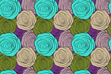 Kusursuz desenli, stilize güller. Klasik çiçek arkaplanı. Dijital kağıt olarak kullanılabilir, doldurulabilir veya kumaşa yazdırılabilir.