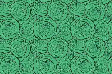 Soyut yeşil gül çiçekleri siluetinin kusursuz tek renkli deseni.