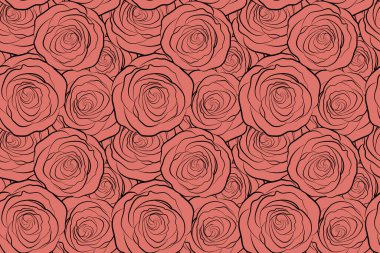 Kusursuz gül deseni. Pembe çiçekli çizim. El çizimi siluet.