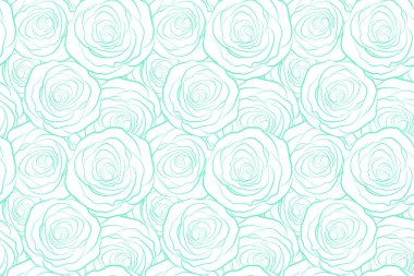 Beyaz arka planda yeşil gül buketleri. Kusursuz desen.