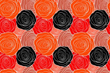 Kırmızı renkli güller. Kusursuz bir arka plan modeli. El çizimi ögeler.