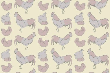 Kusursuz şekilli horoz, tavuk, penis, delikli tavuk ve renkli arka planda lekeler. El çizimi. Renksiz penis ve tavuk arkaplanı.