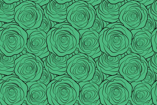 Seamless monochrome pattern of abstract green rose flowers silhouette.