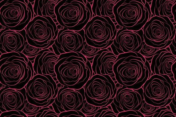 手描きの水彩ピンクのバラの花が咲くヴィンテージスタイルのモノクロシームレスな背景パターン — ストック写真