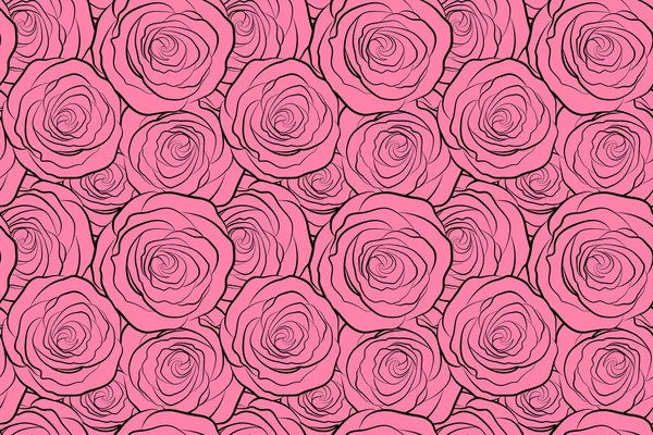 ピンクのバラのシルエットの春抽象的な背景 花の花弁がイラストを咲かせます 単色のバラのシームレスなパターン — ストック写真