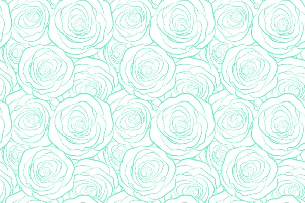 白色背景上的绿色玫瑰剪影 无缝图案 — 图库照片