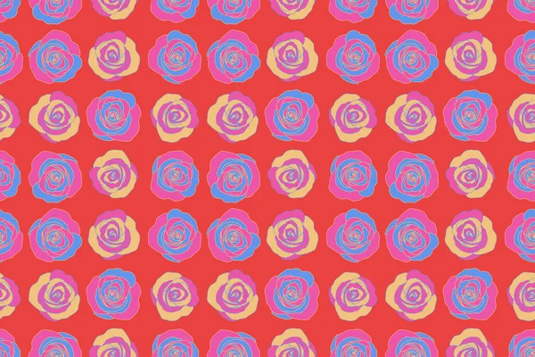 Vintage flower seamless pattern. Flower pattern with roses. Hand drawn flower pattern. Blue, pink and red roses pattern. Flower pattern sketch.