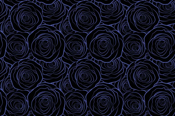 Roses seamless pattern with flowers in Victorian style. Monochrome rose background in blue colors. Floral illustration. Vintage design. Bouquet of retro plants.