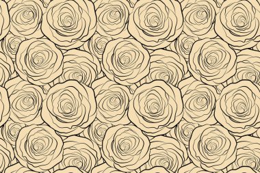 Gül ikonu. Soyut bahar monokrom dekoratif güller bej renklerde pürüzsüz desen.