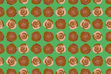 Yeşil ve pembe renklerde kusursuz desen. Yeşil ve pembe gül çiçekleriyle suluboya çiçek resmi.