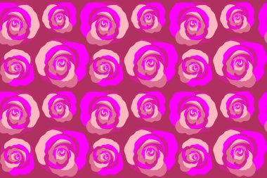 Gül çiçekleriyle kusursuz desenler, eski tarz çiçek desenleri. Magenta arkaplanı.