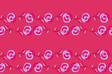 Yatay dikişsiz çiçek arkaplanı. El çizimi. Yatay biçimlendirilmiş çiçek motifi, delik, noktalar, lale çiçekleri, renkli arkaplanda kopya alanı olan karalamalar..